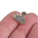 1 Black Druzy Oval Charm, GOLD bezel connector link, 18x8mm, chs3913