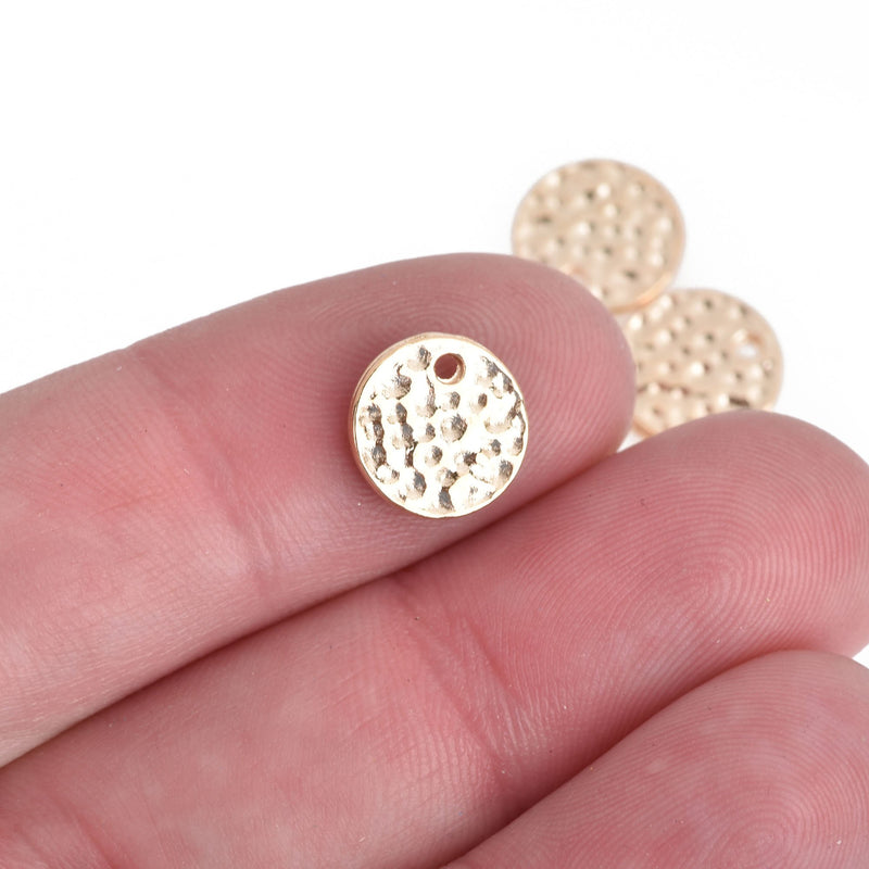 20 LIGHT GOLD Hammered Metal Coin Sequin Charms, Round Dot Charms, 10mm, chs3920