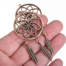 5 Copper Feather Dream Catcher Charm Pendants, 3" long, chs3922