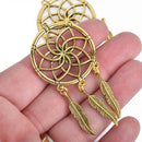 5 Gold Feather Dream Catcher Charm Pendants, 3" long, chs3924