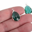 5 EMERALD GREEN Rhinestone Teardrop Drop Charms, Crystal Glass in Silver Bezel, May Birthstone, 22x14mm, chs3932