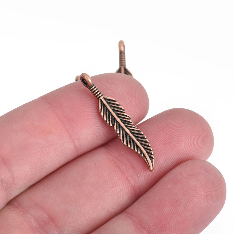 10 Copper FEATHER Charms, Oxidized Gold, 29x6mm, 1-1/8" long, chs3935
