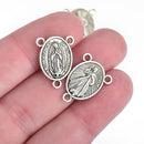 10 Silver Rosary Tri-Piece Jewelry Charms, Connector Link, Oval Patron Saint Medal, Multi Strand Necklaces, 20mm, chs3947