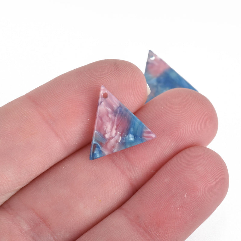 5 Resin Triangle Drop Charms, Marble Swirl, Blue, Pink, 17x14mm chs3950