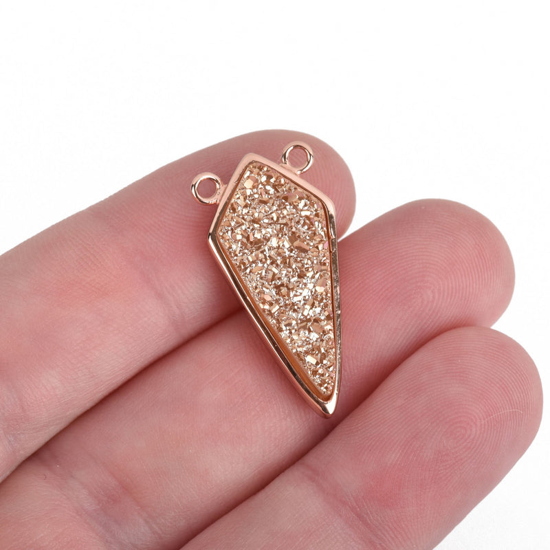 1 Champagne Druzy Charm, ROSE GOLD Sterling Silver bezel connector link, 28x14mm, chs3952