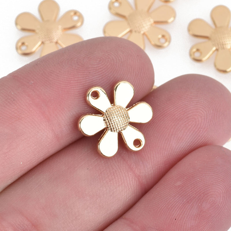 10 Gold Daisy Flower Charms, connector link, 15mm, chs3955