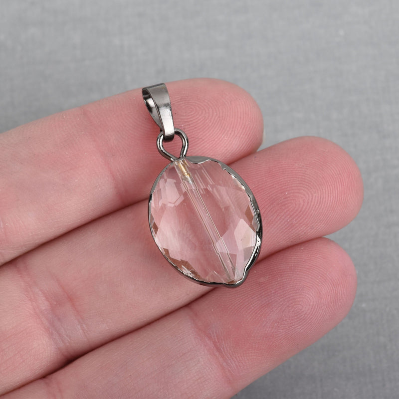 1 Crystal Oval Drop Pendant, Clear Glass CRYSTAL, Faceted, Gunmetal Bail, 30x16mm, chs3966