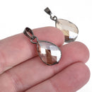 1 Crystal Teardrop Drop Pendant, Champagne Glass, Faceted, Gunmetal Bail, 25x14mm, chs3969