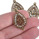 2 Bronze Teardrop Filigree Charms, MUSHROOM GRAY Crystal Beads, Connector Link, 1.25" long, chs3970