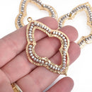 2 Gold QUATREFOIL Beaded Charms, GRAY Crystal Beads, Connector Link, 2-1/4" long, chs3976