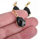 1 Crystal Teardrop Drop Pendant, BLACK Glass, Faceted, GOLD Bail, 25x14mm, chs3977