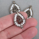 2 Gunmetal Teardrop Filigree Charms, WHITE Crystal Beads, Connector Link, 1.25" long, chs3981