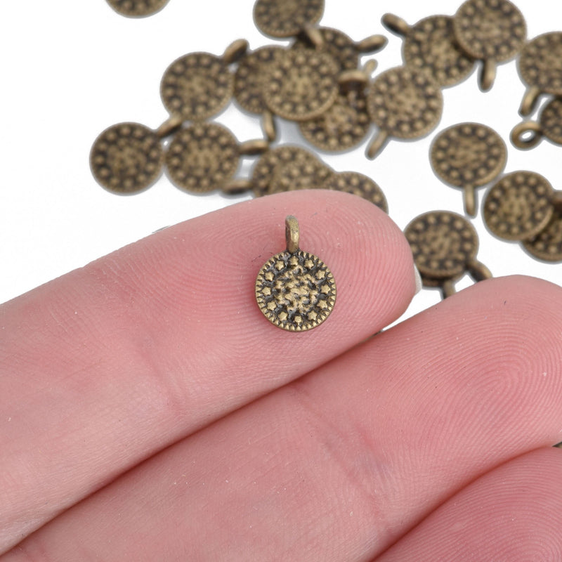 425+ Bronze Drop Charms, 7mm circle, textured, chs3996b