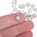 25 Silver Drop Charms, 7mm circle, textured, chs3999a
