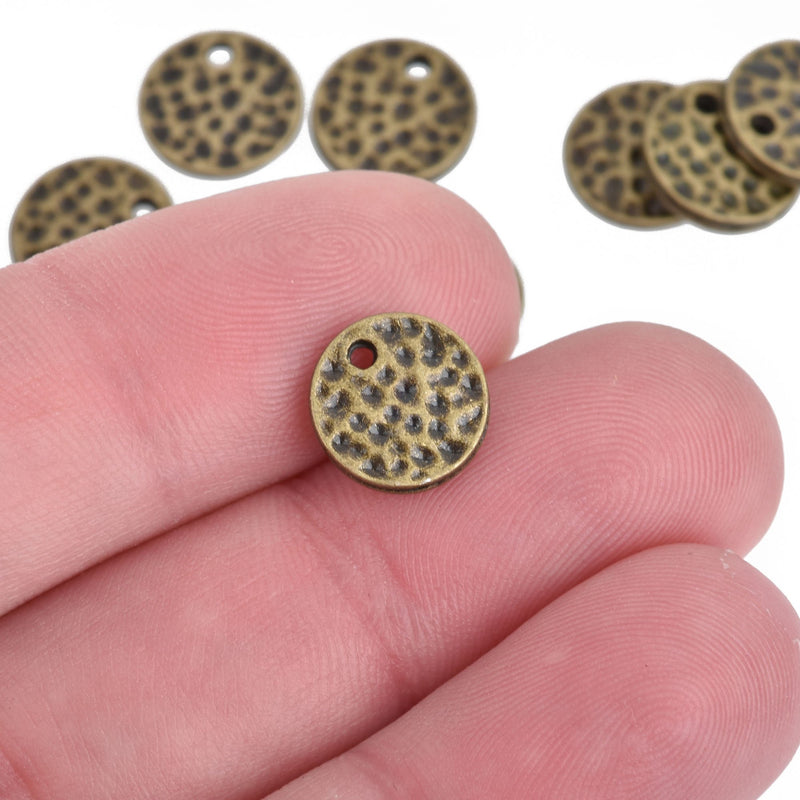 20 BRONZE Hammered Metal Coin Sequin Charms, Round Dot Charms, 10mm, chs4001