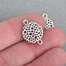 10 Silver Drop Charms, filigree 2-hole connector links, 15x12mm round coin charm, chs4002