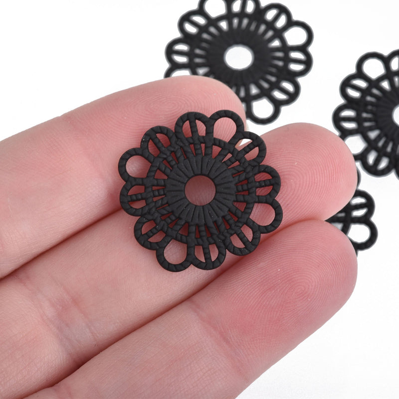 10 MATTE BLACK Filigree Charms, Connector Links, Findings, 26mm, chs4005