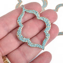 5 Gold Patina Open Quatrefoil Pendant Charms, blue green verdigris patina, 53mm, chs4008