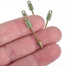 10 Bronze ARROW Charms, Green Verdigris Patina, Arrowhead Archery, 33x5mm, chs4009