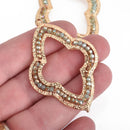 2 Gold QUATREFOIL Beaded Charms, MINT GREEN and Tan Crystal Beads, Connector Link, 2-1/4" long, chs4011