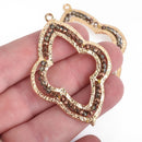 2 Gold QUATREFOIL Beaded Charms, BRONZE Crystal Beads, Connector Link, 2-1/4" long, chs4015