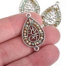 2 Silver Teardrop Filigree Charms, MINT GREEN TAN Crystal Beads, Connector Link, 1.25" long, chs4027