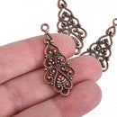 10 Copper Leaf Filigree Charm Pendants, 41mm long, chs4033
