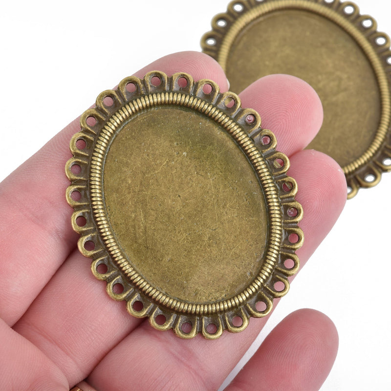 3 Large OVAL Bronze cabochon settings,  53mm, Fits 39x30mm cabochons, CHS4034