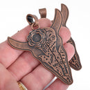 1 Copper COW SKULL Pendant Southwest Style Pendant Charms 3" long chs4038