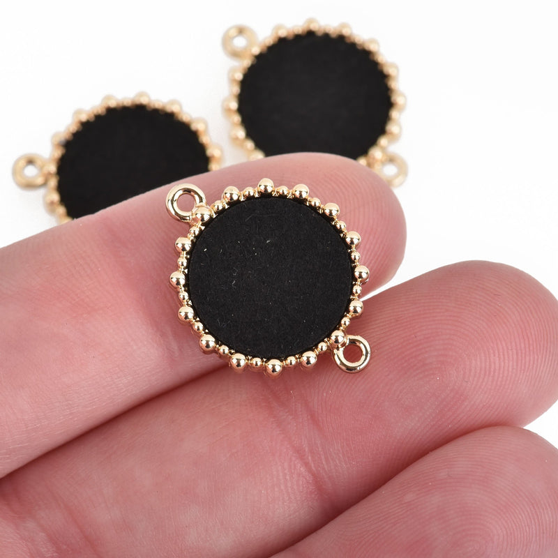 5 Gold Faux Suede Charms Circle Disc Charms with Black Faux Leather 16mm round chs4042