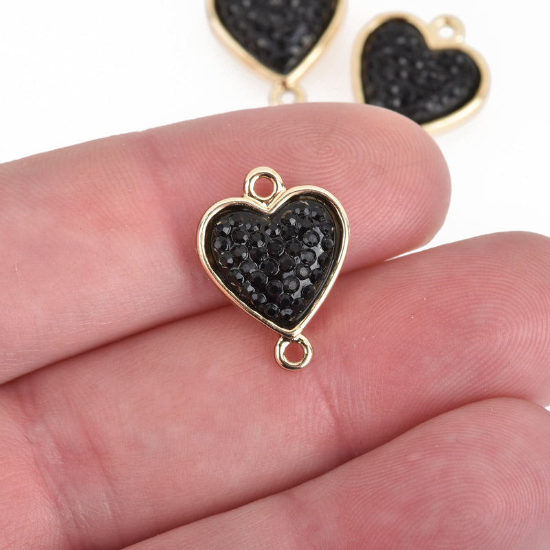 10 Gold Plated Black Heart Connector Link Charms 19mm chs4043