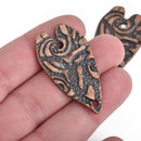 5 HEART Charm Pendants stamped copper metal stylized elongated heart 44x22mm chs4051