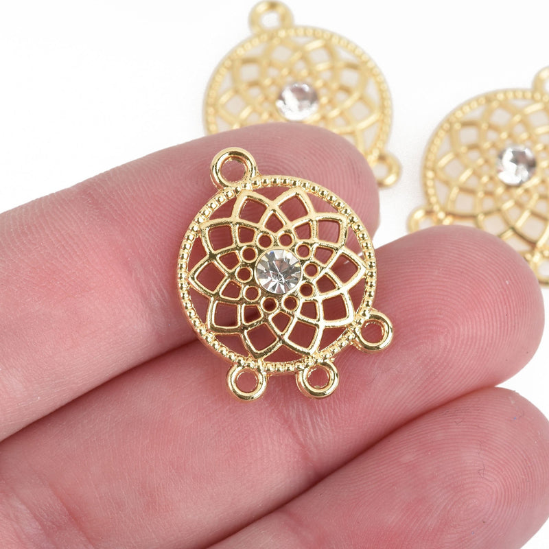 5 Gold DREAM CATCHER Chandelier connectors charms RHINESTONE 24x18mm chs4053