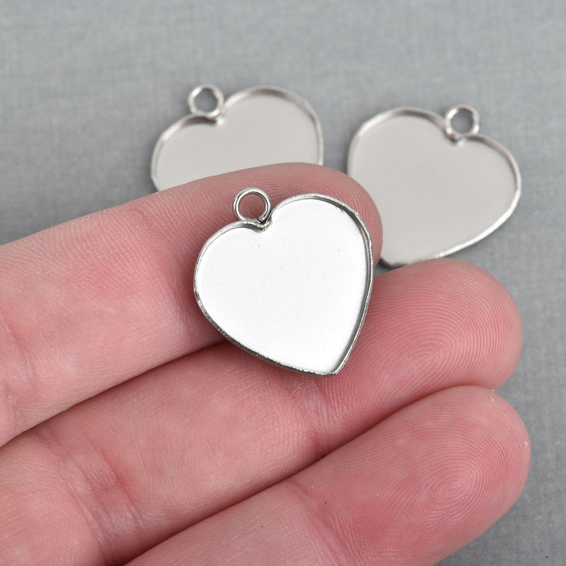 10 Stainless Steel HEART Charms CABOCHON SETTING Bezel Frame Pendants for resin Silver 22x20mm chs4059