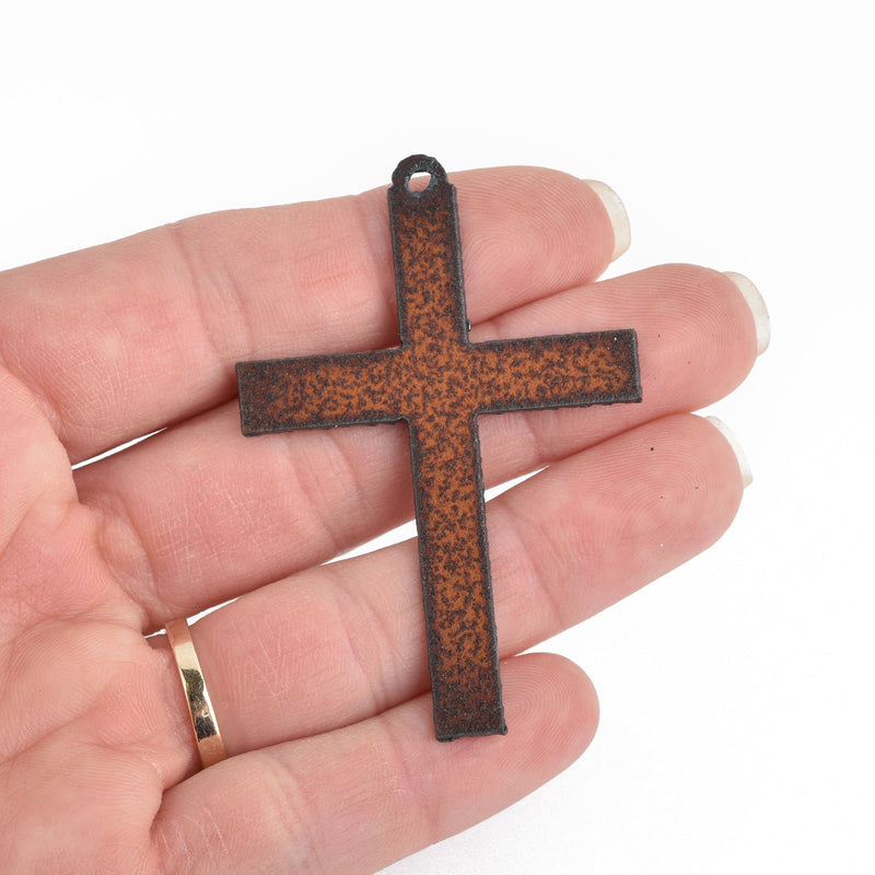 1 LARGE Rustic Metal CROSS Charm Pendant 2.5" chs4065