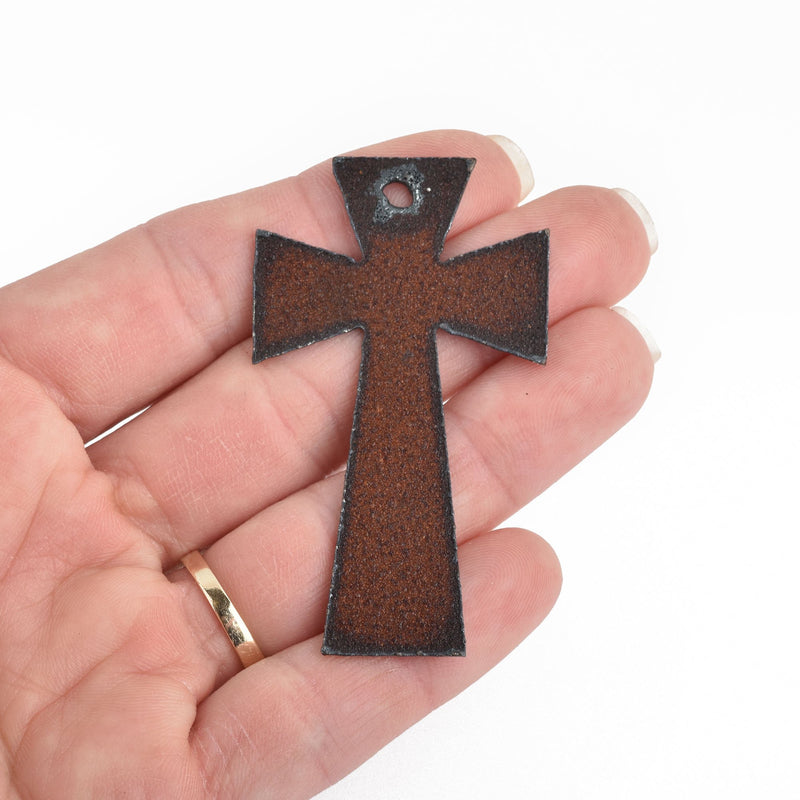 1 LARGE Rustic Metal CROSS Charm Pendant 2.5" chs4069