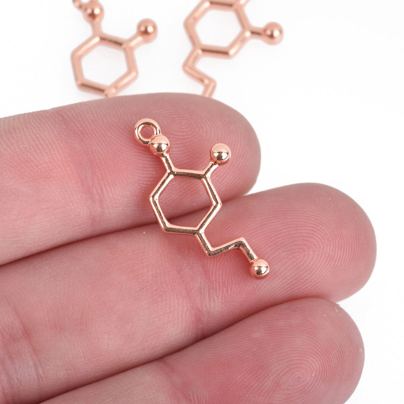 5 DOPAMINE Molecule Charms ROSE GOLD Chemistry Science chs4079
