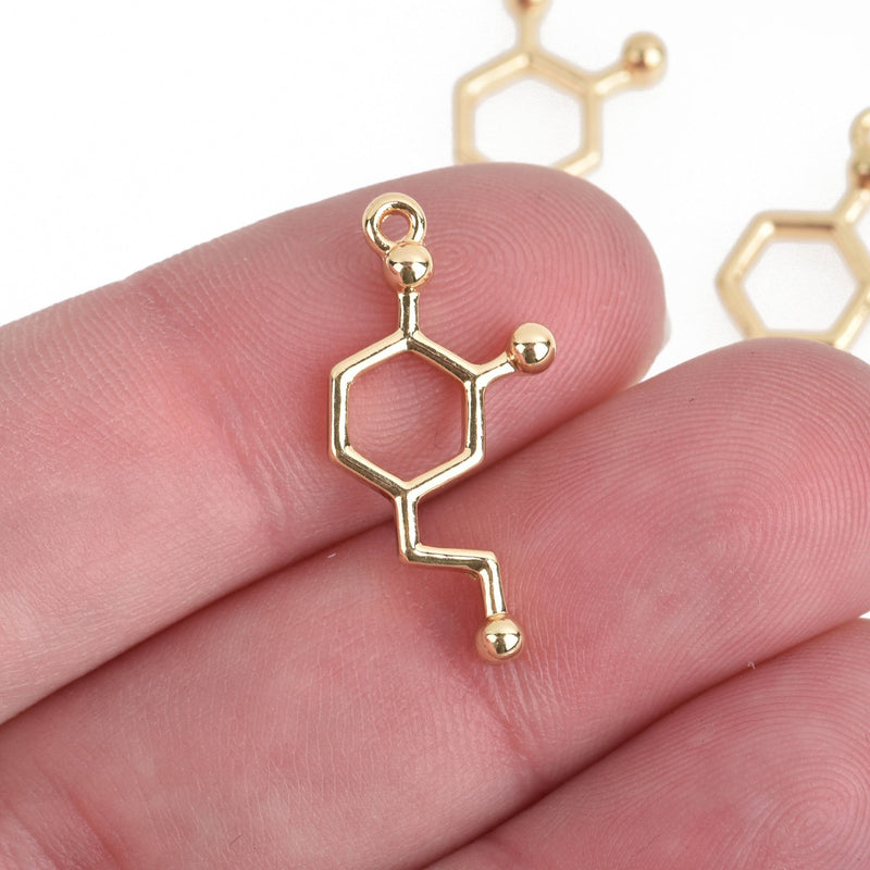 5 DOPAMINE Molecule Charms GOLD Chemistry Science 1" chs4080