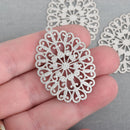 5 SILVER Filigree Oval Charms Stainless Steel Stardust Sparkly 44mm chs4083