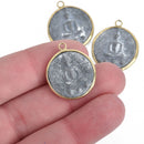 1 THAI BUDDHA Round Pendant Charm Thai Relic pewter with brass 25mm chs4088