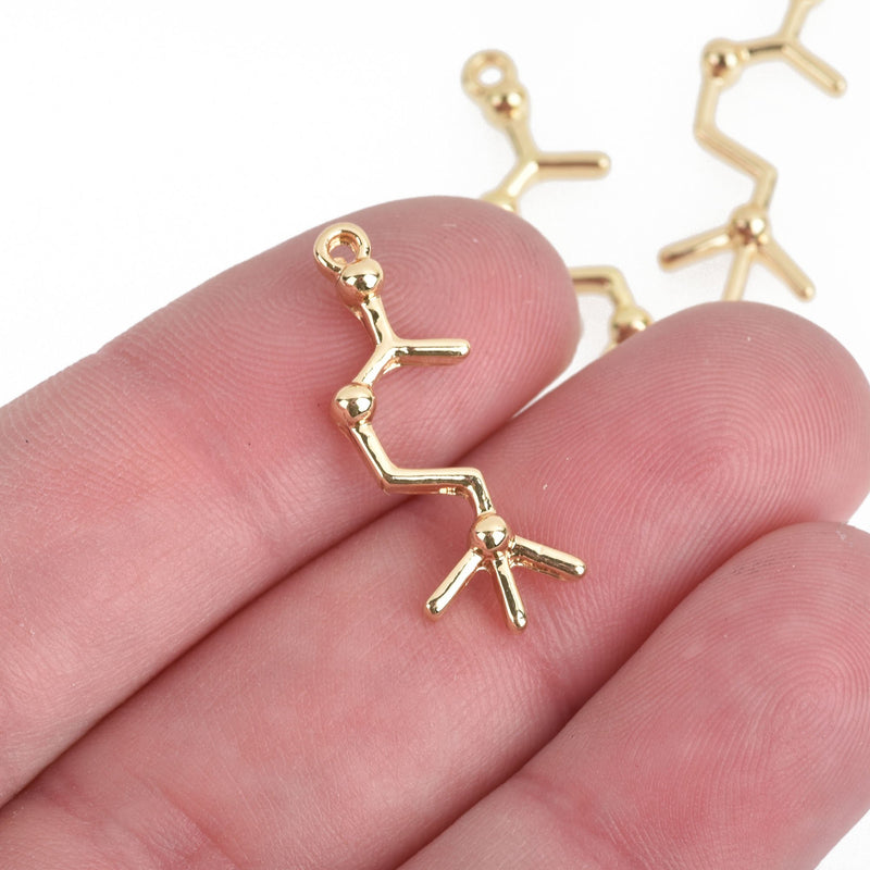 5 ACETYLCHOLINE Molecule Charms GOLD Chemistry Science 26x10mm, chs4089