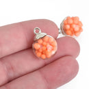 5 Glass Ball Charms round globe glass vial with ORANGE foam balls 21x16mm chs4093