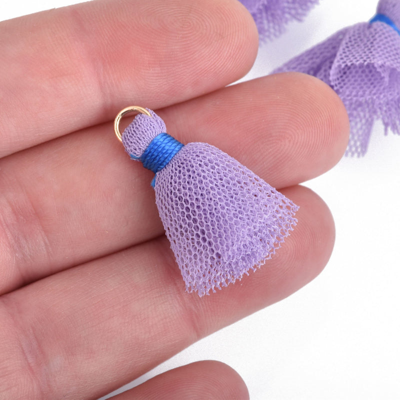 10 LAVENDER PURPLE Tulle TASSEL Charms 28mm long (about 1-1/8"), chs4105