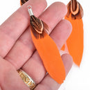 10 Orange Real Feather Charms with silver bail 2.5" long, chs4113