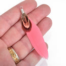 10 Pink Real Feather Charms with silver bail 2.5" long, chs4115