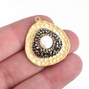 Triangle Teardrop Matte GOLD Pearl Charm pave crystals on hammered metal base, 30x27mm, chs4128