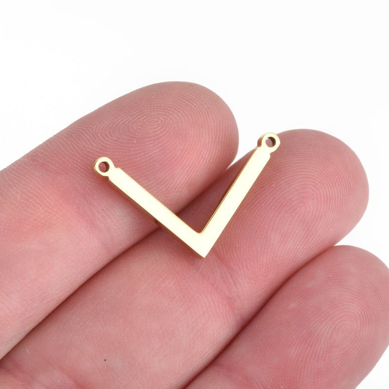 2 Gold Stainless Steel Chevron Bar Connectors Polished Mirror Finish 25x14mm, chs4132