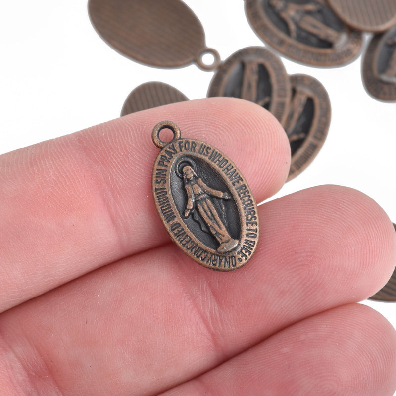 10 Copper ROSARY Relic Charms Virgin MARY Oval Charms Religious Medal, 22x12mm, chs4135