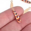 10 GOLD FEATHER Charms red blue yellow enamel 23x5mm, chs4137