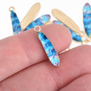10 GOLD FEATHER Charms BLUE 23x5mm, chs4143